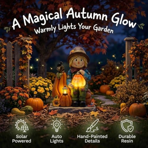 TERESA'S COLLECTIONS Fall Outdoor Decor Scarecrow Pumpkin Solar Resin 6.3" - Image 6