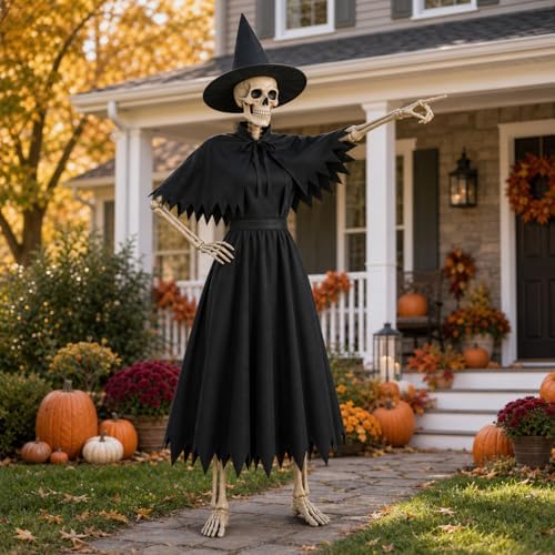 4 Pcs Black Witch Costume Set for 12 Ft Giant Skeleton Halloween Yard Decor - Image 3