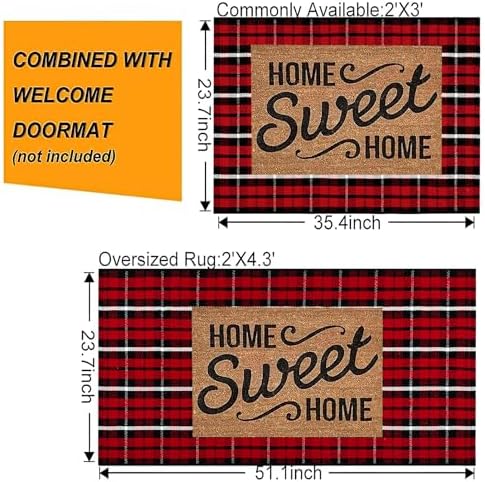Christmas Outdoor Rugs 24 x 51''Black Red Buffalo Plaid Front Porch Rug Hand-Woven Machine Washable Indoor/Outdoor Layered Door Mats for Entryway/Bedroom/Outdoor - Image 3