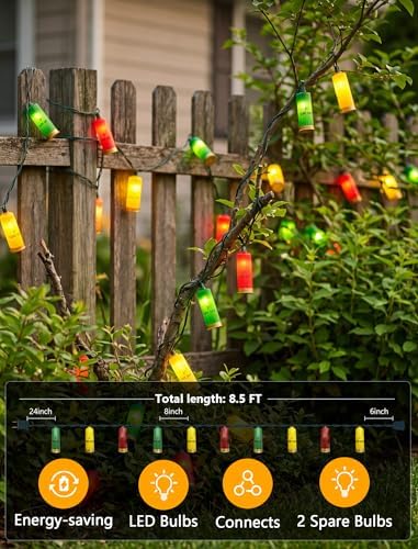 Multicolor Shotgun Shell String Lights Plug in, 8.5Ft Outdoor Christmas Decorations Lights with 10 LED 3D Bullets Lights, Hanging Novelty Bullets Shell Light for Outdoor Patio Garden Backyard Party - Image 2