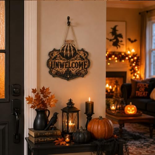 Halloween Decorations - Gothic Unwelcome Wooden Sign for Front Door - Image 5