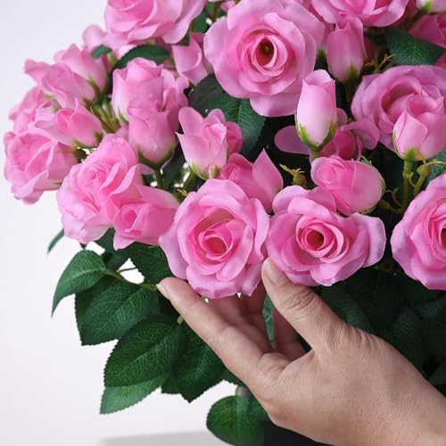 2Pcs Artificial Silk Rose Flower Topiary Tree for Front Porch Decor(Pink) - Image 6