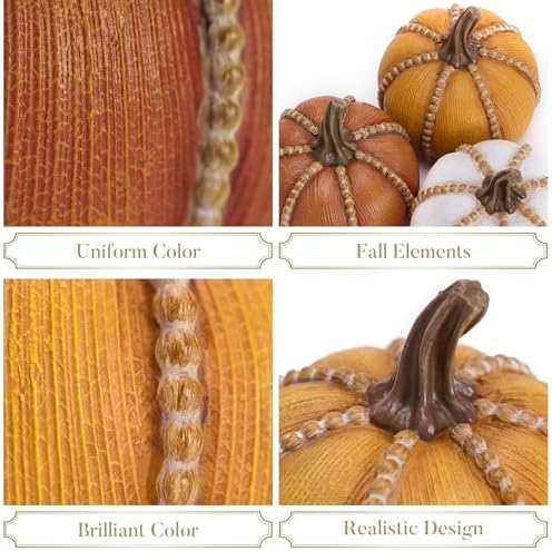 Valery Madelyn Fall Decorations for Home, Set of 3 Resin Fall Pumpkin Decor Indoor, Decorative Pumpkins Table Centerpieces Autumn Thanksgiving Halloween Decorations, 3.5 Inch - Image 5