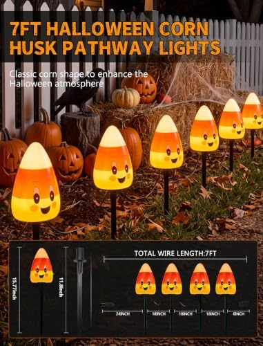 7Ft Halloween Candy Corn Pathway Lights Outdoor, 4 Pack C7 LED Stake Decor - Image 2