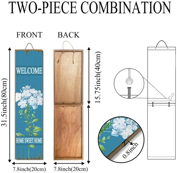 Hydrangea Welcome Wood Porch Sign 31.5inx7.8in Spring & Summer Blue Porch Sign, Summer Sring Decorations for Standing Hanging Home Front Door Yard Party Decor Indoor Outdoor Decor - Image 6