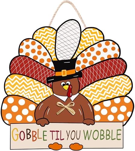 CYNOSA Thanksgiving Wreath for Front Door Turkey Door Hanger Gobble Sign Thanksgiving Turkey Outside Door Decorations by CYNOSA