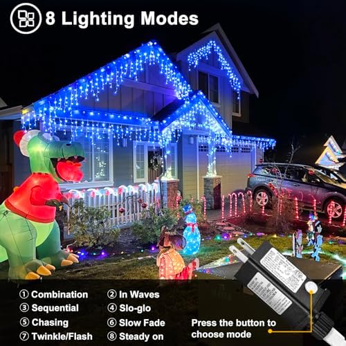 Blue Christmas Lights Outdoor Icicle Lights for Outside House 66ft 640 LED - Image 3