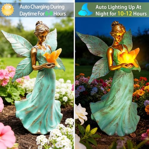 Solar Angel Garden Statues, Outdoor Solar Lights Waterproof, Birthday Gifts for Mom Women Mother's Day, Garden Figurines for Yard Decor Patio Porch Lawn Ornaments - Image 3