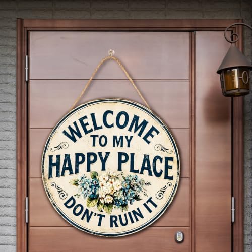 Welcome To My Happy Place Wooden Hanging Sign for House Front Door, Rustic Welcome Sign for Porch Garden Patio Farmhouse - Image 3