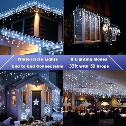 Joomer 33FT Christmas Icicle Lights Outdoor Connectable White - Image 4