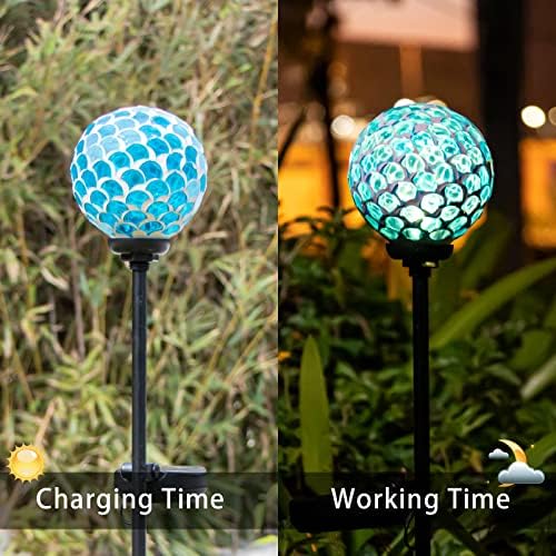 VCUTEKA Decorative Solar Garden Lights, 3.5" Mosaic Globe Outdoor Stake - Image 3