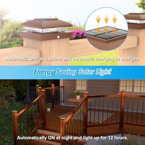 VOLISUN 4x4 Solar Post Cap Lights, 8 Pack Brown Waterproof Fence Lights - Image 4