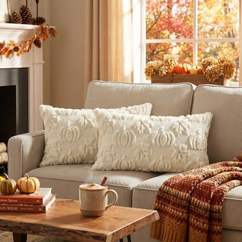 AVOIN colorlife Beige Pumpkin Fall Throw Pillow Covers 12x20 Inch - Image 2