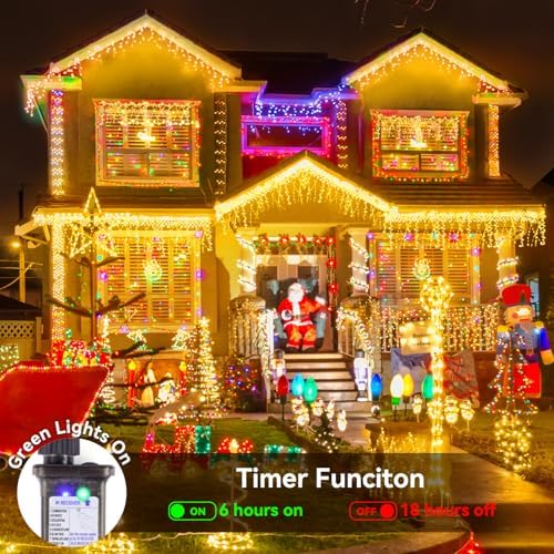 Blingstar Icicle Lights Christmas Lights Outdoor 49.2 Ft 440 LED Extendable Dripping Lights 8 Modes Warm White Icecycle String Lights Cascade for Indoor Outside Xmas Holiday House Decor, Clear Wire - Image 4