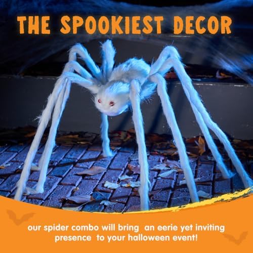 JOYIN Halloween Outdoor Decorations Giant Spider, Scary Large Spider Props for Yard Lawn Halloween Outside Decor and Indoor Party Decor, White (Standing Height is 15 inches) - Image 4