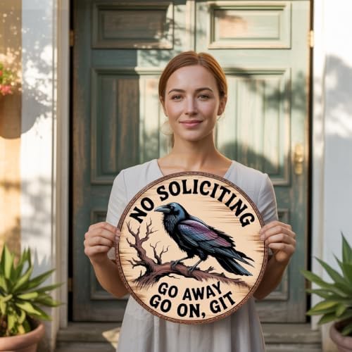 No Soliciting Wood Hanging Sign for Front Door, Crow Gifts Go On Git Door Sign - Image 4