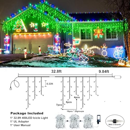 33FT 400 LED Icicle Lights for Outside, Green Icicle Christmas Lights - Image 4