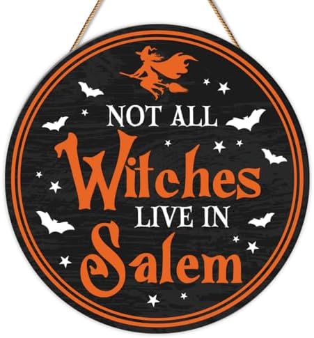 Halloween Witch Door Decor Not All Witches Live In Salem Sign Witchy Halloween Decoration Wreath Wooden Hanger for Front Door Porch Wall Indoor Home Office Kitchen Decor by Unknown