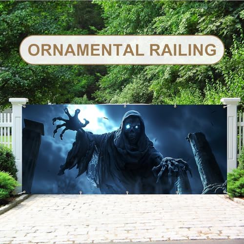 7 x 16 ft Halloween Garage Door Decorations Halloween decorations Witch Door Cover, Hanging Banner, Cauldron Backdrop Mural for Home, Outdoor, Indoor, Spooky Party, Wall, Window (Reaper, 7 x 16 ft) - Image 6