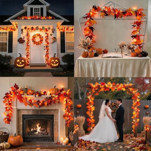 2Pack 9Ft 50 LED Maple Leaf Garland Battery Operated with Timer,8 Modes Waterproof Fall Decorations for Home Fall Garland with Lights for Fall Thanksgiving Table Harvest Home Indoor Decorations - Image 7