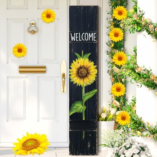 Sunflower Welcome Porch Sign, 47" H Rustic Wooden Front Door Decor by Chitidr