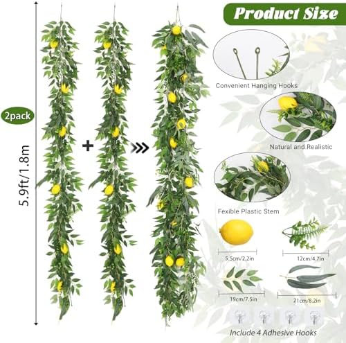 RECUTMS 2Pcs Artificial Ivy Vines with Lemon&Willow&Eucalyptus&Fern 5.9Ft - Image 4