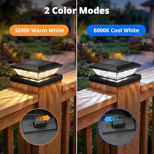 Mlambert 4x4 Solar Post Cap Lights Outdoor 12 Pack, Waterproof Solar Fence Light for Wooden/Vinyl Post, 2 Color Outside Deck Patio Porch Decor, Black - Image 2