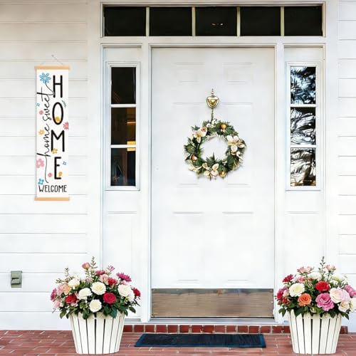 Home Sweet Welcome Porch Banner, Floral Hanging Door Banner, Rustic Seasonal Welcome Banners for Front Door Indoor Outdoor Decor, Party Decorations for Farmhouse Yard Home Classroom - Image 5