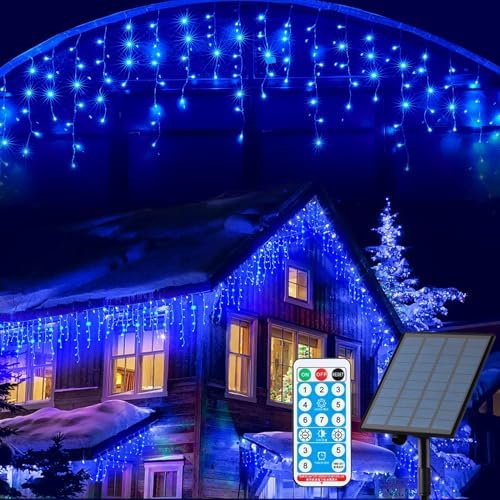 KiflyTooin Solar Christmas Lights Outdoor Waterproof Christmas Decorations Curtain Lights 320LED 29.5ft 60 Drops, Solar Powered Rechargeable Fairy Lights for Party, Wedding, Home Decorations(Blue) by KiflyTooin