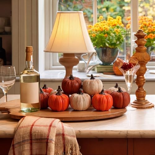 Geelin 12 Pcs Orange Rustic Fall Pumpkin Decor Resin Pumpkins for Thanksgiving Decorations Farmhouse Decorative Pumpkins 2.36" for Fall Home Decor Autumn Tabletop Centerpiece Harvest Wedding - Image 6