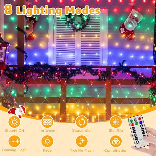 Ollny Net Lights Outdoor Mesh Light 10x7ft, 210LED Connectable Christmas Net Lights with 8 Modes, IP67 Waterproof Bush Light for Tree Wall Ceiling Outside Decorations, Multicolor - Image 2