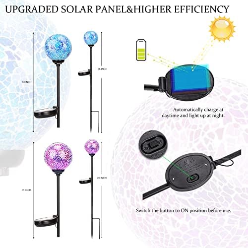 VCUTEKA Decorative Solar Garden Lights, 3.5" Mosaic Globe Stake 2 Pack - Image 5