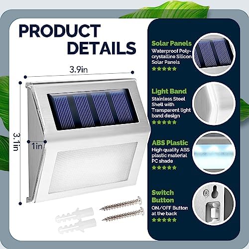 GIGALUMI 12 Pack Solar Fence Lights Outdoor, Waterproof LED, Cold White - Image 5