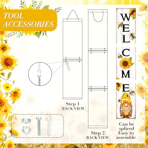 Summer Sunflower Welcome Porch Sign Wooden 47" H Bee Vertical Decor - Image 3