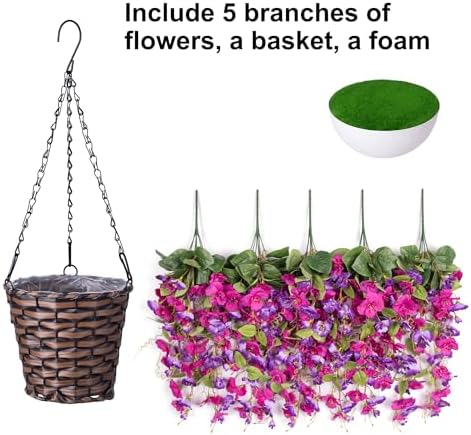 Artificial Fake Hanging Hibiscus Flowers Plants Baskets for Outdoor Outside Spring Summer Decoration, Faux Silk Hibiscus Long Vines in Planter UV Resistant Realistic Flowers (PurpleDarkPurple) - Image 4
