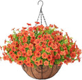 Artificial Fake Hanging Plants Flowers Basket Outdoors Summer Autumn Decor, Hanging Planter with Faux Silk Daisy Flowers Realistic UV Resistant for Outside Home Porch Front Patio Balcony Garden Orange by Digtecno