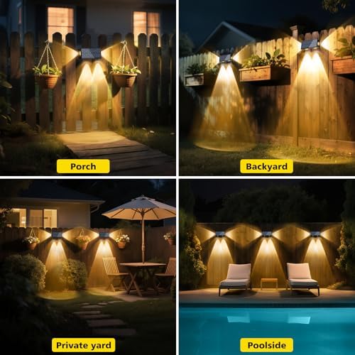 T-SUN Solar Fence Lights, 2 Bright Modes Waterproof LED Wall Lights 4 Pack - Image 6