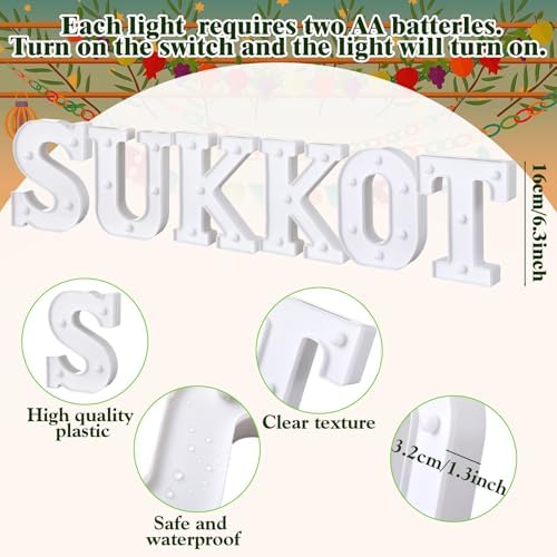 Honoson 6 Pcs Happy Sukkot Party Decoration Sukkah LED Lights Sign - Image 2