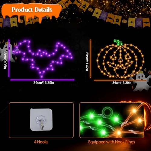 Halloween Decorations Indoor, Bat Pumpkin Window Lights, 8 Modes Battery Operated Halloween Lights with Timer, Waterproof Window Silhouette Light for Window Door Yard Party Decor - Image 6