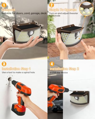 Aootek Solar Motion Sensor Lights Outdoor 120 LEDs, Brown, 6 Pack - Image 6