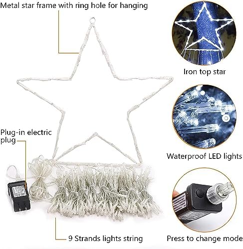 Christmas Decoration Lights, Outdoor Christmas String Lights 320 LED 11.5Ft Waterfall Tree Light with Big Star Topper Waterproof 8 Light Modes for Xmas New Year Holiday Yard Outdoor Indoor Decor - Image 2