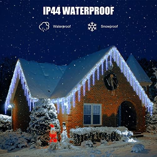 Christmas Icicle Lights Outdoor, 10Ft. Meteor Shower Lights with 10 Large Icecycles, Snowfall Shooting Star Light Effect, Falling Crystal Christmas Decorations for House Eave Roofline Patio, Blue - Image 7