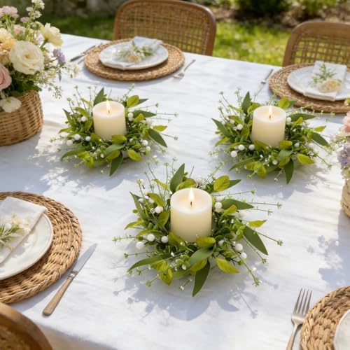 6 PCS Spring Summer Eucalyptus Kitchen Cabinet Wreaths Small Artificial Green Eucalyptus Leaf Wreath for Front Door with Ribbon Boxwood Mini Wreath for Porch Wall Window Farmhouse Wall Home Decor - Image 5