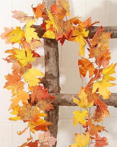 3pack Fall Garland Maple Leaf Garland 5.9Ft/Piece Fall Maple Leaves Garlands Thanksgiving Indoor Home Decor (3 Pcs) - Image 6