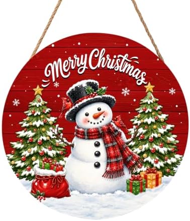 Merry Christmas Sign for Front Door Decor Winter Snowman Snowflake Welcome by Unknown