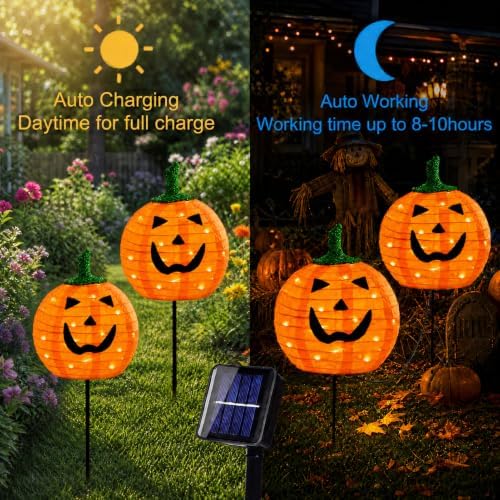 Solar Halloween Pumpkin Lights, 2 Pack Outdoor Pathway Stake Lights - Image 4