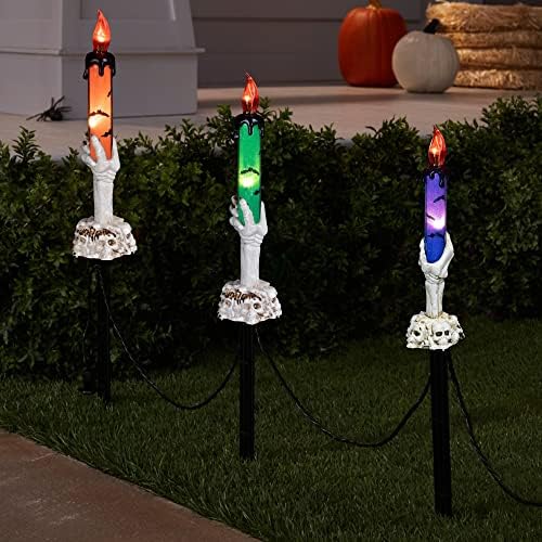 Hourleey Halloween Decorations, 5 Pack Skull Candle Lights with Stakes, Battery Operated Waterproof Pathway Decor with Timer for Indoor Outdoor Front Pathway Lawn Yard Garden - Image 6