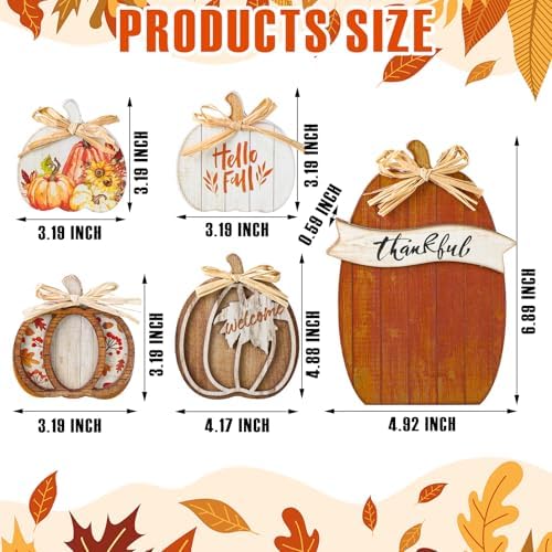 5 Pcs Fall Decor for Home Brown Pumpkin Table Centerpiece for Tiered Tray - Image 2
