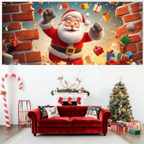6 x 13 ft Christmas Garage Door Decorations Merry Christmas decorations Xmas Garage Door Cover, Happy New Year Hanging Banner for Home,Outdoor,Indoor,Party (Santa Claus, 6 x 13 ft) - Image 5