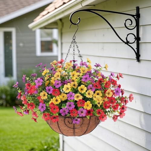 Ammyoo Artificial Mums Fake Flowers Basket for Outdoor Decor - Image 2